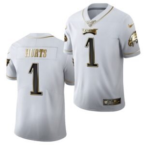 Eagles Jalen Hurts AllWhite Golden Edition 100th Season Jersey – US