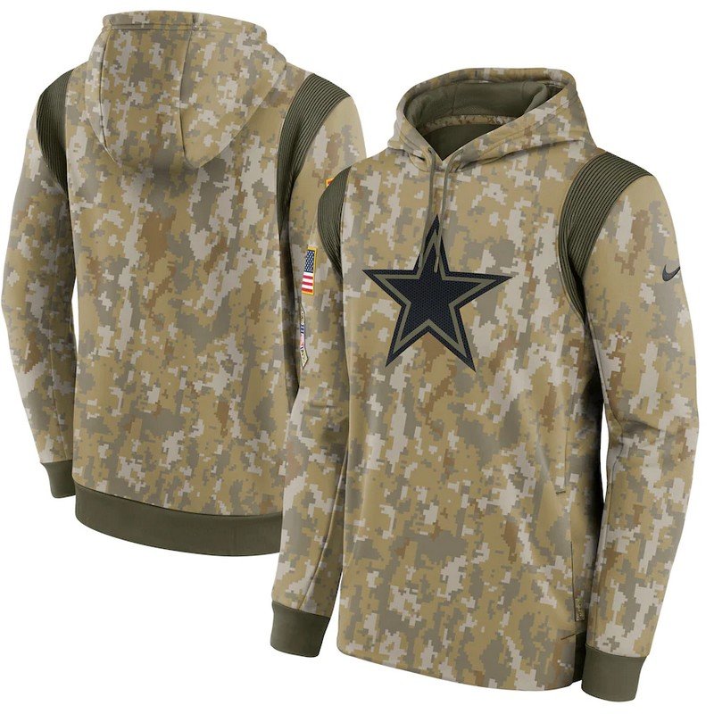 Cowboys Camo 2021 Salute To Service Therma Performance Pullover Hoodie
