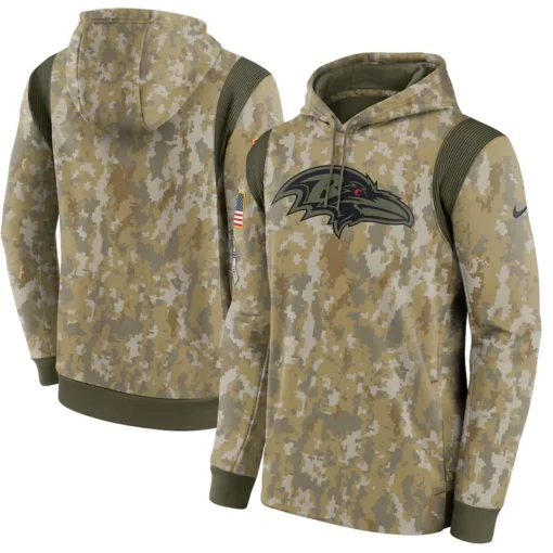 Ravens Camo 2021 Salute To Service Therma Performance Pullover Hoodie
