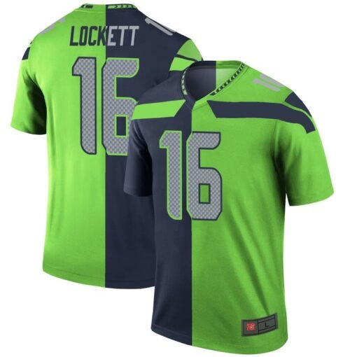 Seahawks Tyler Lockett Navy And Neon Green Split Game Jersey