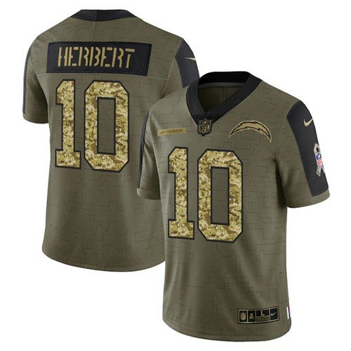 Chargers Justin Herbert 2021 Olive Camo Salute To Service Jersey US