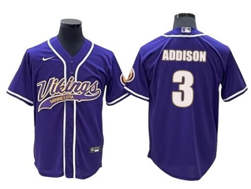 Vikings Jordan Addison Baseball Styled Jersey