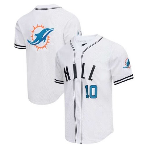 Dolphins Tyreek Hill Mesh Button-Up Baseball Top