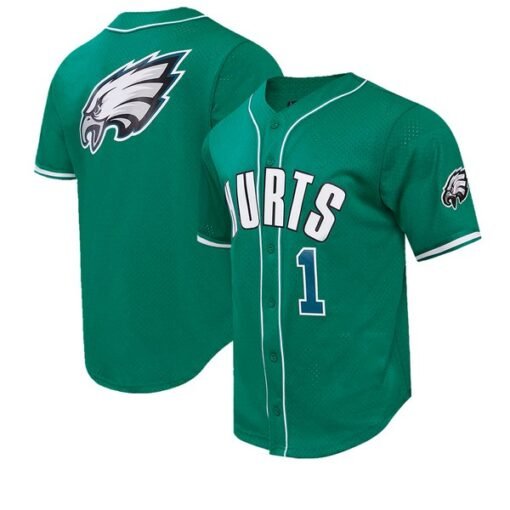 Eagles Jalen Hurts Mesh Button-Up Baseball Top
