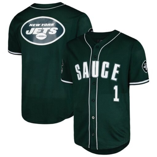 Jets Sauce Gardner Mesh Button-Up Baseball Top