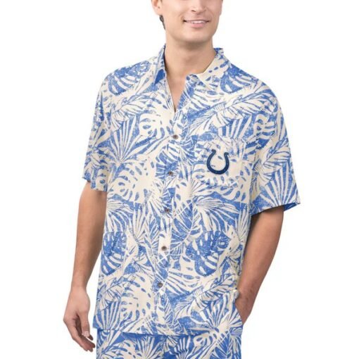 Colts Margaritaville Sand Washed Monstera Print Party Button-Up Shirt
