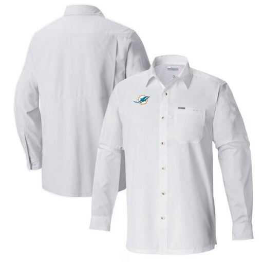 Dolphins Columbia Slack Tide Omni-Wick Long Sleeve Button-Up Shirt