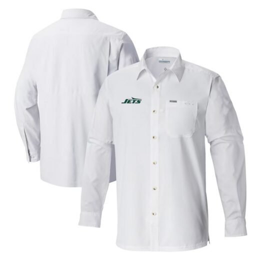 Jets Columbia Slack Tide Omni-Wick Long Sleeve Button-Up Shirt