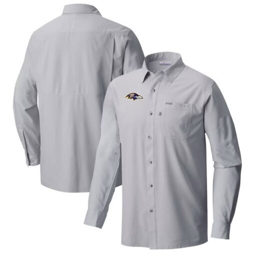 Ravens Columbia Slack Tide Omni-Wick Long Sleeve Button-Up Shirt - Image 2